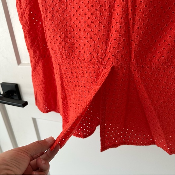 Tommy Hilfiger Women's Orange Red Sleeveless Eyelet Button Down Top Size 16 - Picture 6 of 8
